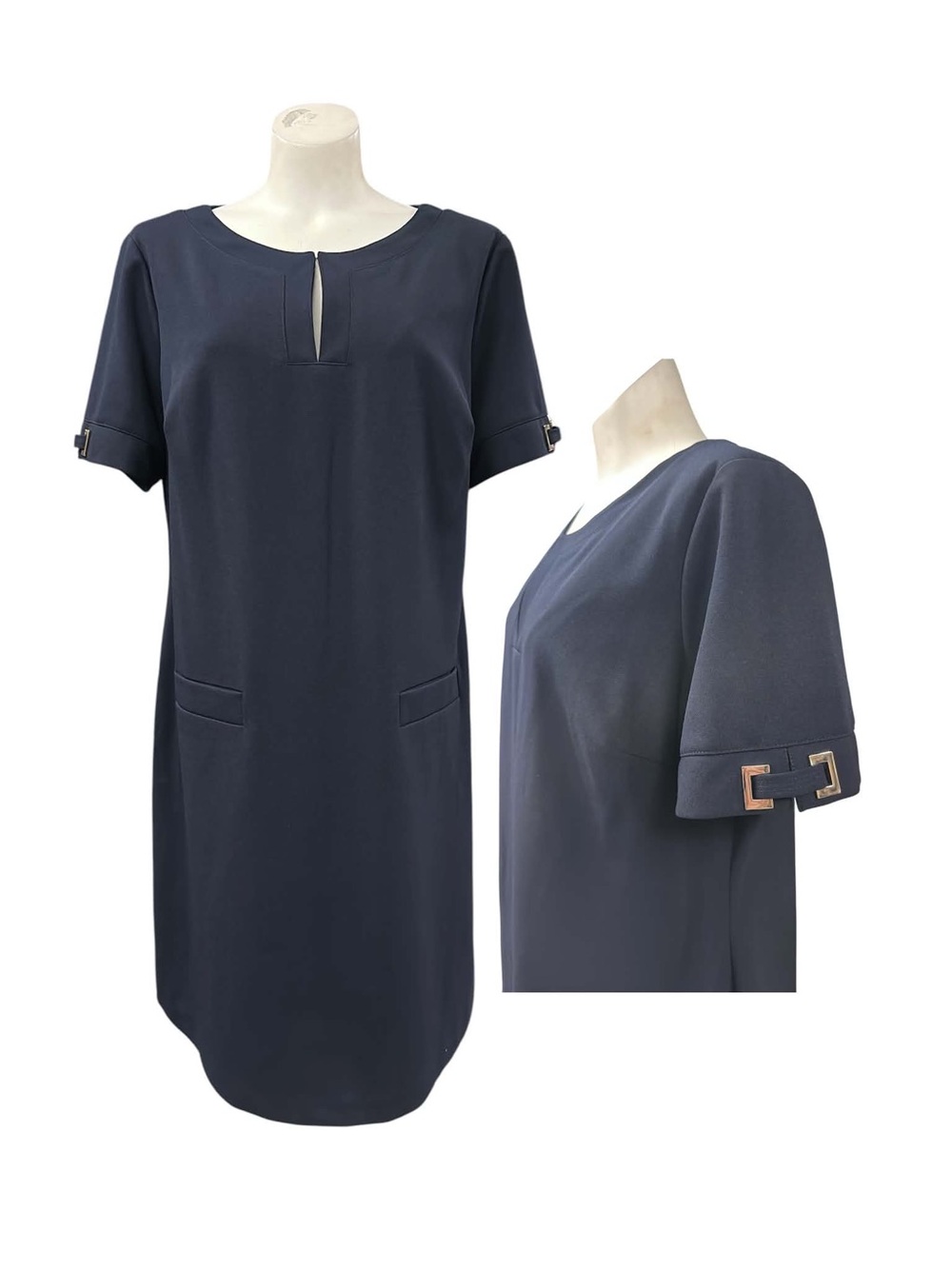 Tommy Hilfiger Navy Short-Sleeve Midi Shift Dress Size XL